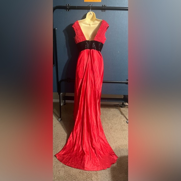 Jovani Dresses & Skirts - Jovani  red with black beading formal gown with train sz 10